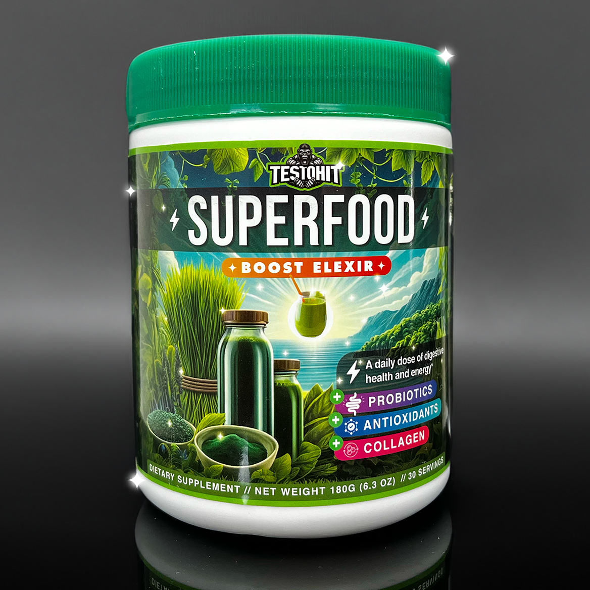 SUPERFOOD – roheline ELIKSIR hommikuseks smuutiks – kõik ühes – probiootikumid, antioksüdandid, kollageen